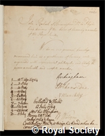 Roebuck, John: certificate of election to the Royal Society
