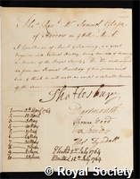 Glasse, Samuel: certificate of election to the Royal Society