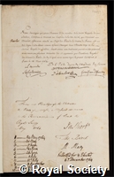 Messier, Charles: certificate of election to the Royal Society