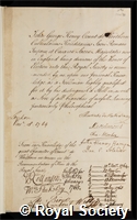 Werthern, Johann Georg Heinrich, Graf von: certificate of election to the Royal Society