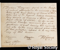 Bergman, Torbern Olof: certificate of election to the Royal Society