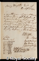 Hoghton, Sir Henry: certificate of election to the Royal Society