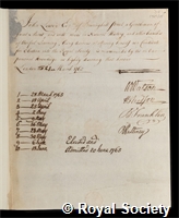 Lewin, John: certificate of election to the Royal Society