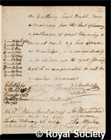 Bruhl, Johann Moritz: certificate of election to the Royal Society