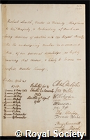 Lowth, Robert: certificate of election to the Royal Society