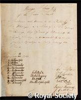 Keate, George: certificate of election to the Royal Society