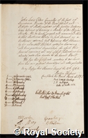 Oeder, Johann Ludwig: certificate of election to the Royal Society