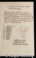 Banks, Sir Joseph: certificate of election to the Royal Society