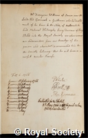 Williams, Dionysius: certificate of election to the Royal Society