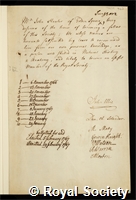 Hunter, John: certificate of election to the Royal Society