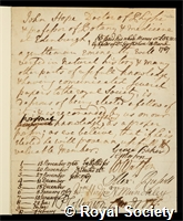 Hope, John: certificate of election to the Royal Society