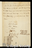 Eyre, Richard: certificate of election to the Royal Society