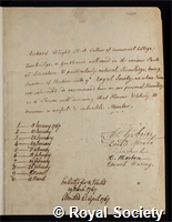 Wright, Richard: certificate of election to the Royal Society