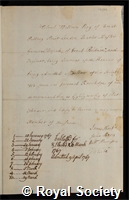 Roy, William: certificate of election to the Royal Society