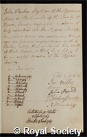 Parker, John, 1st Baron Boringdon: certificate of election to the Royal Society