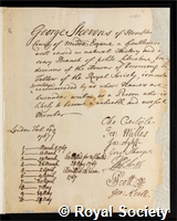 Steevens, George: certificate of election to the Royal Society