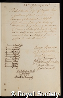 Weston, Robert: certificate of election to the Royal Society