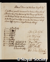 Minet, Daniel: certificate of election to the Royal Society