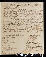 Berkenhout, John: certificate of election to the Royal Society