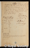 Nugent, Christopher: certificate of election to the Royal Society