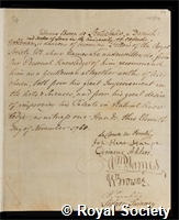 Leutichauw, Baron de: certificate of election to the Royal Society