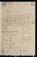 Watson, Richard: certificate of election to the Royal Society