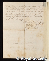 Mannevillette: certificate of election to the Royal Society