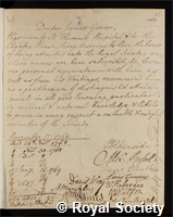 Greive, James: certificate of election to the Royal Society