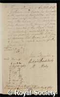 Dimsdale, Thomas: certificate of election to the Royal Society