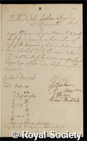 Huxham, John Corham: certificate of election to the Royal Society