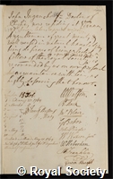 Ingenhousz, John: certificate of election to the Royal Society
