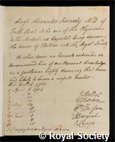 Kennedy, Hugh Alexander: certificate of election to the Royal Society