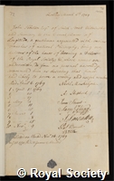 Ibbetson, John: certificate of election to the Royal Society