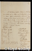 Hewson, William: certificate of election to the Royal Society