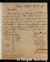 Welsh, James: certificate of election to the Royal Society