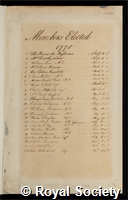 Members elected 1770: certificate of election to the Royal Society