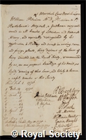 Pitcairn, William: certificate of election to the Royal Society