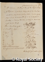 Healde, Thomas: certificate of election to the Royal Society