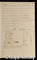Thomson, Samuel Wells: certificate of election to the Royal Society