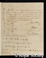 Baker, John Wynn: certificate of election to the Royal Society