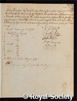 Paradise, John: certificate of election to the Royal Society