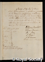 Petty, James: certificate of election to the Royal Society