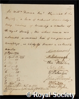 Duncan, Sir William: certificate of election to the Royal Society