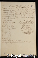 Howard, Samuel: certificate of election to the Royal Society