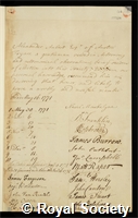 Aubert, Alexander: certificate of election to the Royal Society
