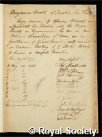 Booth, Benjamin: certificate of election to the Royal Society