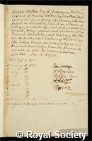 Folkes, Sir Martin Browne: certificate of election to the Royal Society