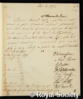 Pownall, Thomas: certificate of election to the Royal Society