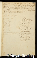 Poore, Edward: certificate of election to the Royal Society