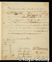 Jackson, Humphry: certificate of election to the Royal Society